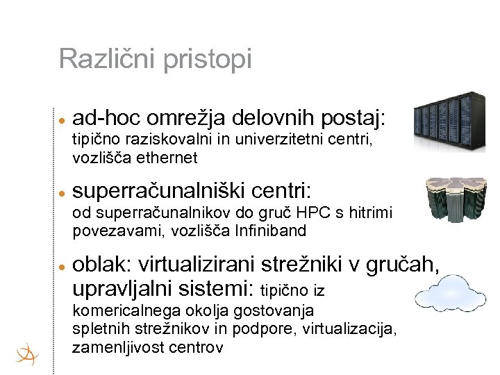 Različni pristopi ad-hoc omrežja delovnih postaj: tipično raziskovalni in univerzitetni centri, vozlišča ethernet superračunalniški
