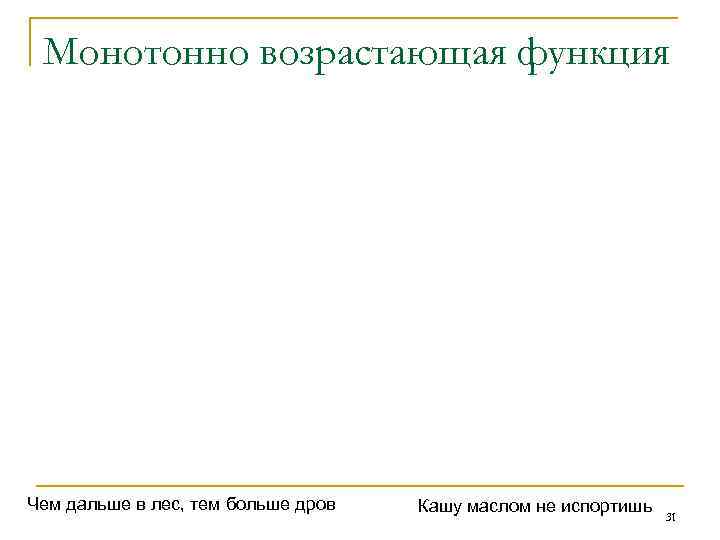 Монотонно возрастающая функция Чем дальше в лес, тем больше дров Кашу маслом не испортишь