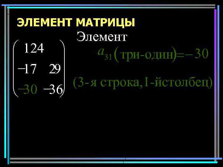 ЭЛЕМЕНТ МАТРИЦЫ Элемент æ 124 ö a 31 ( три-один)= - 30 ÷ ç