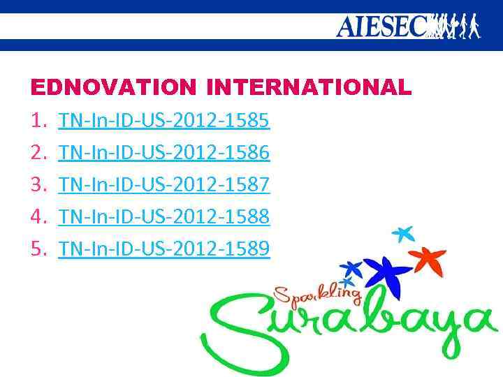 EDNOVATION INTERNATIONAL 1. TN-In-ID-US-2012 -1585 2. TN-In-ID-US-2012 -1586 3. TN-In-ID-US-2012 -1587 4. TN-In-ID-US-2012 -1588