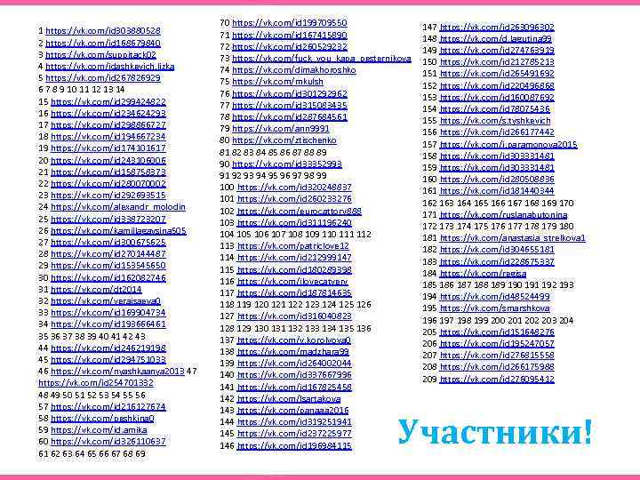1 https: //vk. com/id 303880528 2 https: //vk. com/id 168679840 3 https: //vk. com/suppitack
