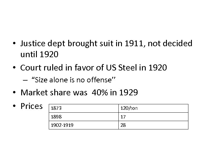  • Justice dept brought suit in 1911, not decided until 1920 • Court