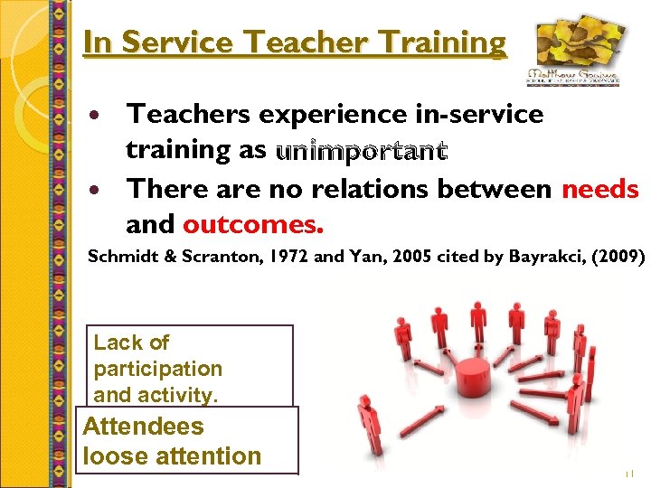 In Service Teacher Training Teachers experience in-service training as unimportant There are no relations