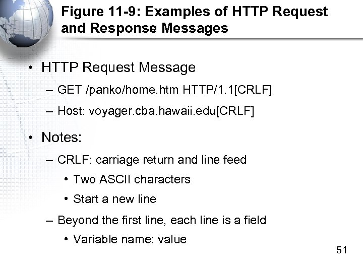 Figure 11 -9: Examples of HTTP Request and Response Messages • HTTP Request Message