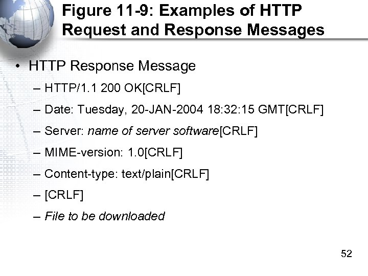 Figure 11 -9: Examples of HTTP Request and Response Messages • HTTP Response Message