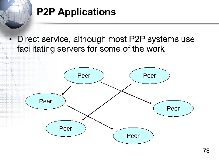 P 2 P Applications • Direct service, although most P 2 P systems use