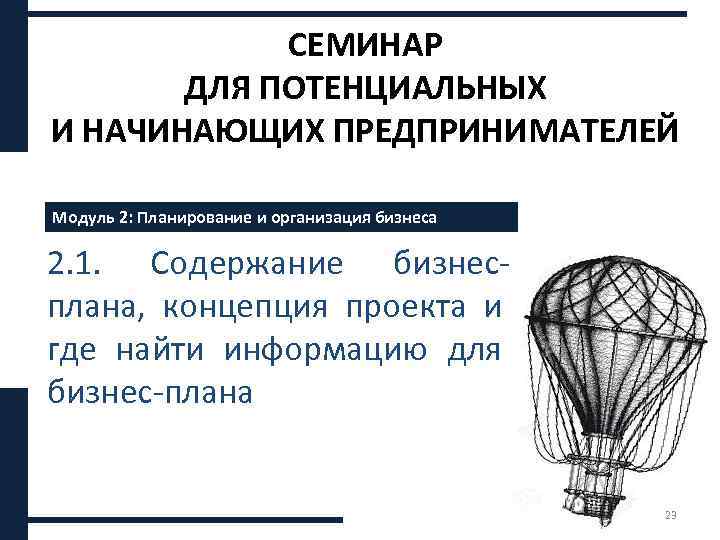 СЕМИНАР ДЛЯ ПОТЕНЦИАЛЬНЫХ И НАЧИНАЮЩИХ ПРЕДПРИНИМАТЕЛЕЙ Модуль 2: Планирование и организация бизнеса 2. 1.