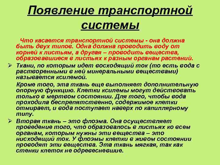 Появление транспортной системы Что касается транспортной системы - она должна быть двух типов. Одна