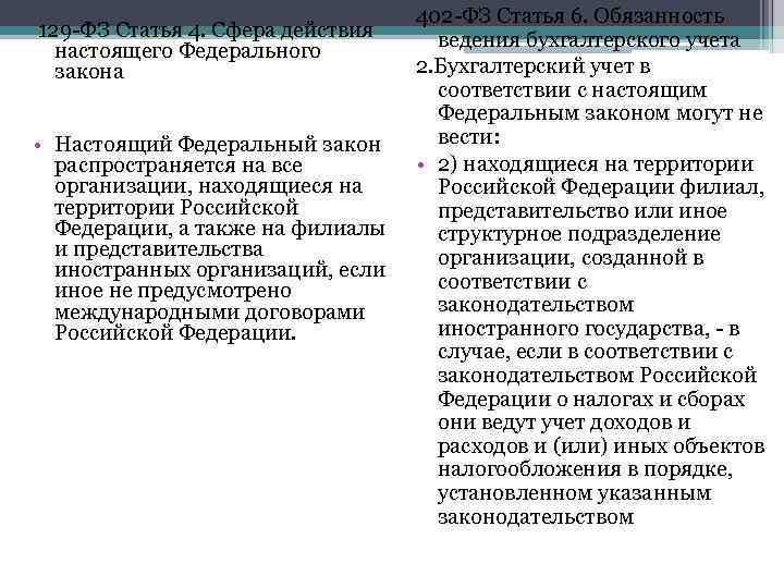  129 -ФЗ Статья 4. Сфера действия настоящего Федерального закона • Настоящий Федеральный закон