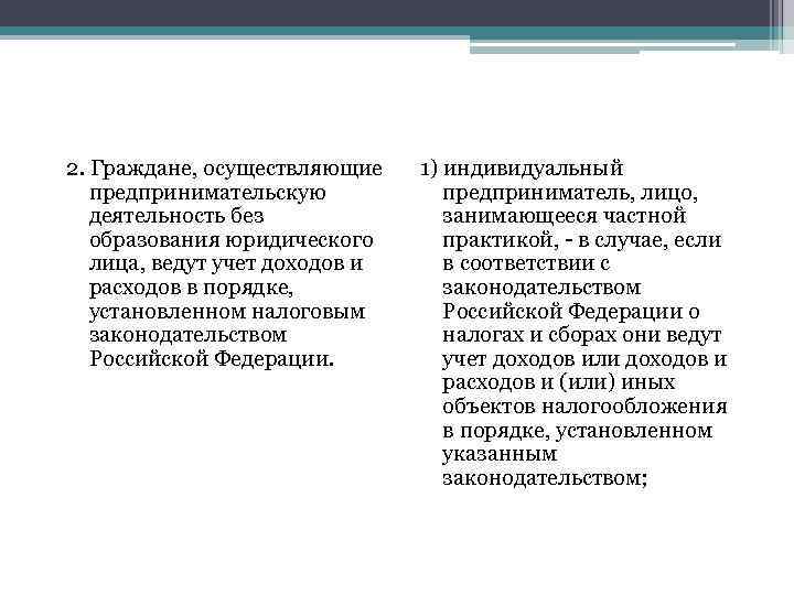 2. Граждане, осуществляющие предпринимательскую деятельность без образования юридического лица, ведут учет доходов и расходов