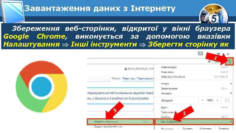 Завантаження даних з Інтернету 5 Збереження веб-сторінки, відкритої у вікні браузера Google Chrome, виконується