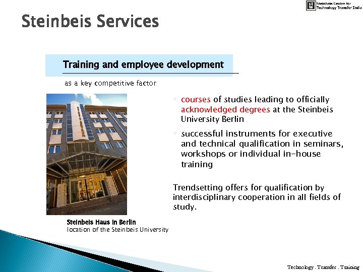 Steinbeis Services Training and employee development as a key competitive factor § courses of