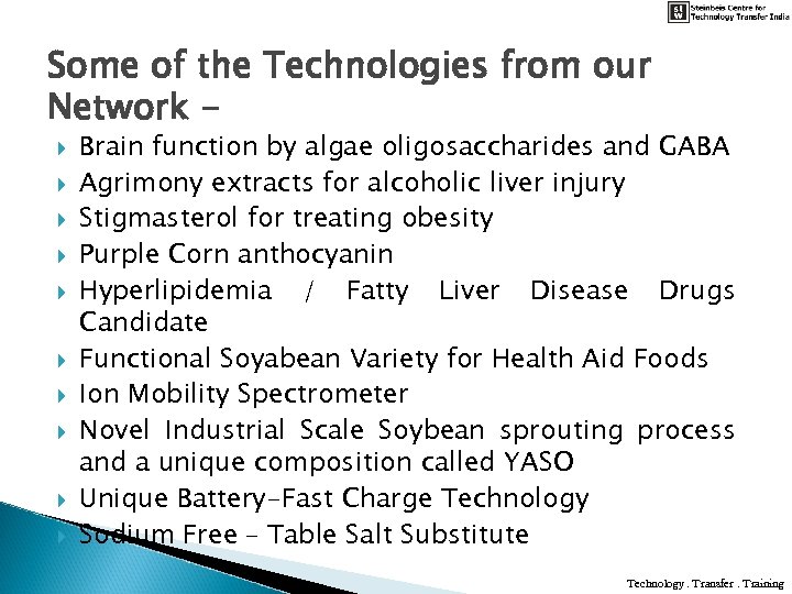 Some of the Technologies from our Network Brain function by algae oligosaccharides and GABA