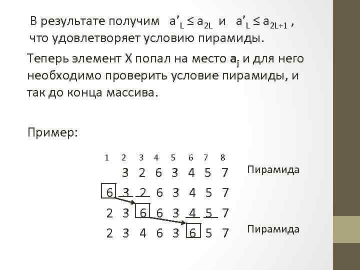 В результате получим a’L ≤ a 2 L и a’L ≤ a 2 L+1