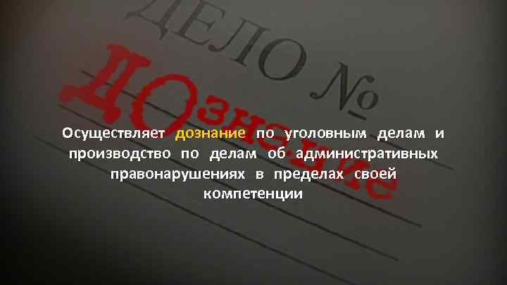 Осуществляет дознание по уголовным делам и производство по делам об административных правонарушениях в пределах