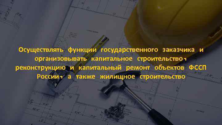 Осуществлять функции государственного заказчика и организовывать капитальное строительство, реконструкцию и капитальный ремонт объектов ФССП