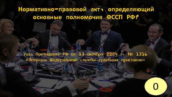 Нормативно-правовой акт, определяющий основные полномочия ФССП РФ? Указ Президента РФ от 13 октября 2004