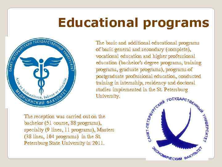 Educational programs The basic and additional educational programs of basic general and secondary (complete),