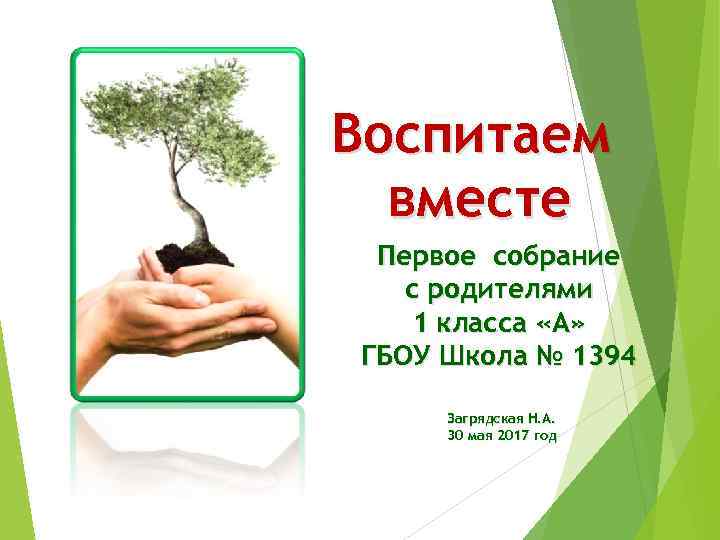 Воспитаем вместе Первое собрание с родителями 1 класса «А» ГБОУ Школа № 1394 Загрядская