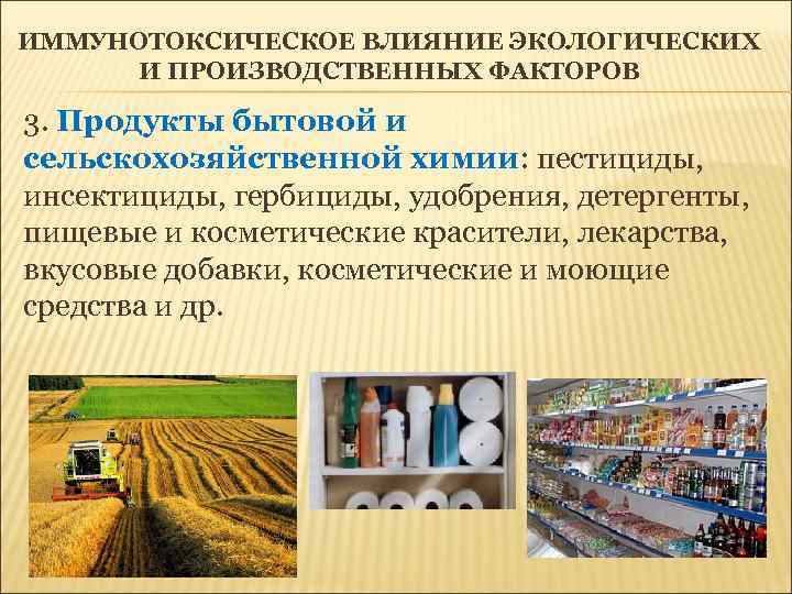 ИММУНОТОКСИЧЕСКОЕ ВЛИЯНИЕ ЭКОЛОГИЧЕСКИХ И ПРОИЗВОДСТВЕННЫХ ФАКТОРОВ 3. Продукты бытовой и сельскохозяйственной химии: пестициды, инсектициды,