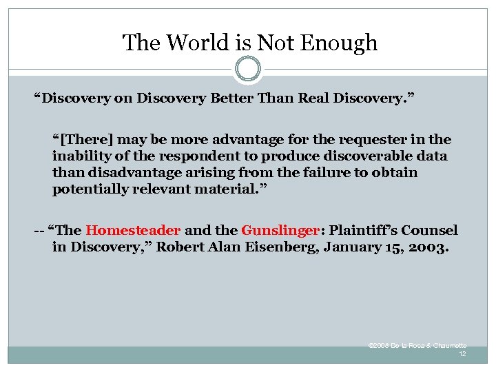 The World is Not Enough “Discovery on Discovery Better Than Real Discovery. ” “[There]