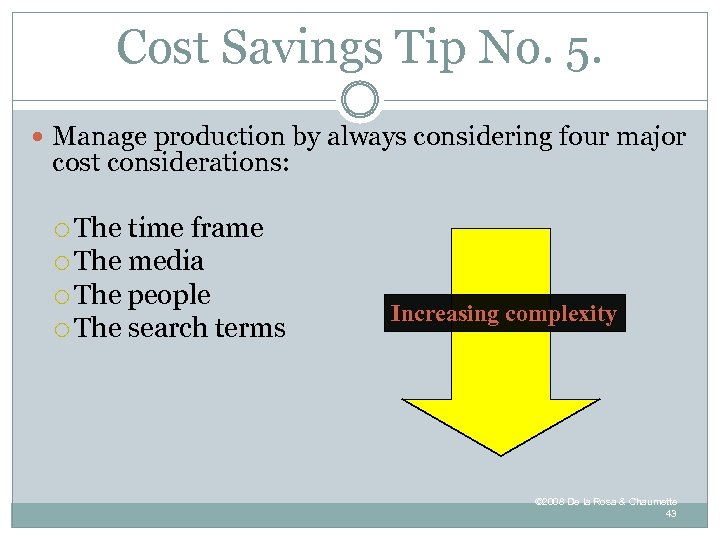 Cost Savings Tip No. 5. Manage production by always considering four major cost considerations: