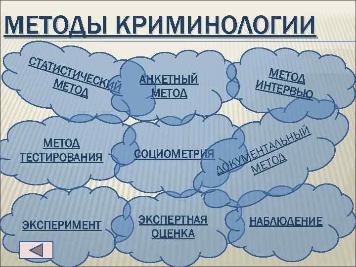 МЕТОДЫ КРИМИНОЛОГИИ СТАТ ИСТ ИЧЕ СКИ МЕ Т Й ОД МЕТОД ТЕСТИРОВАНИЯ ЭКСПЕРИМЕНТ АНКЕТНЫЙ