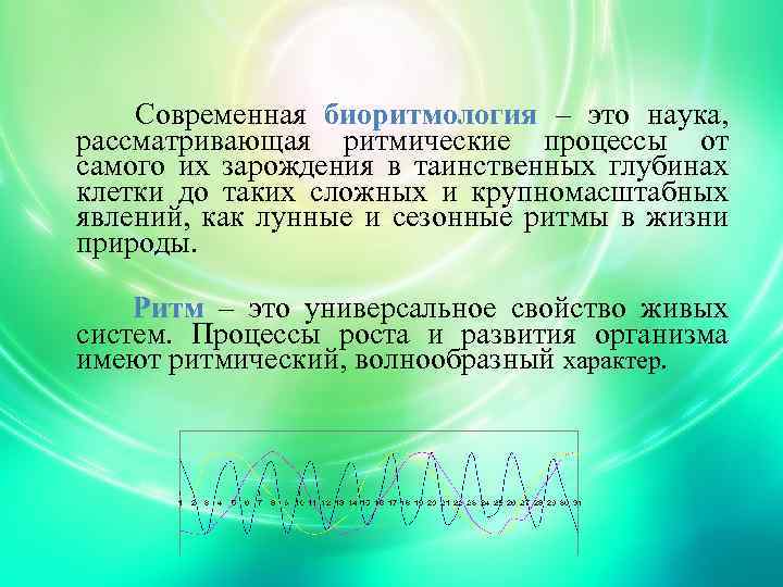  Современная биоритмология – это наука, рассматривающая ритмические процессы от самого их зарождения в