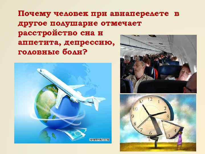 Почему человек при авиаперелете в другое полушарие отмечает расстройство сна и аппетита, депрессию, головные
