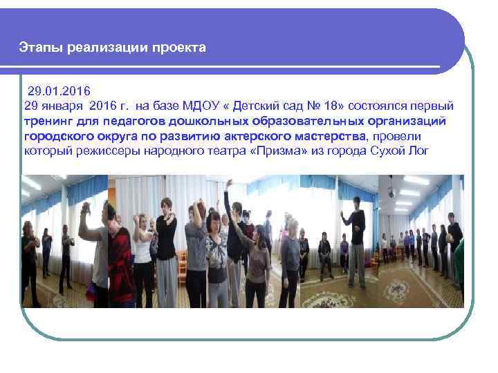  Этапы реализации проекта 29. 01. 2016 29 января 2016 г. на базе МДОУ