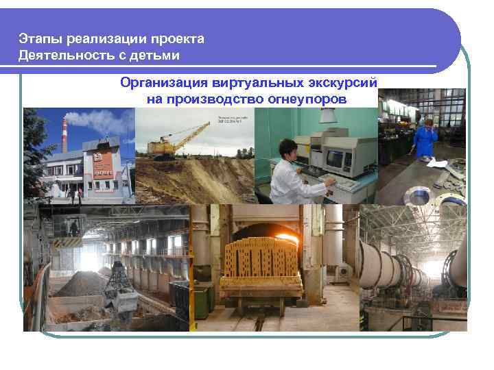  Этапы реализации проекта Деятельность с детьми Организация виртуальных экскурсий на производство огнеупоров 