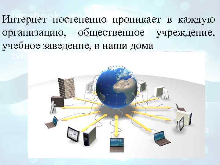 Интернет постепенно проникает в каждую организацию, общественное учреждение, учебное заведение, в наши дома 