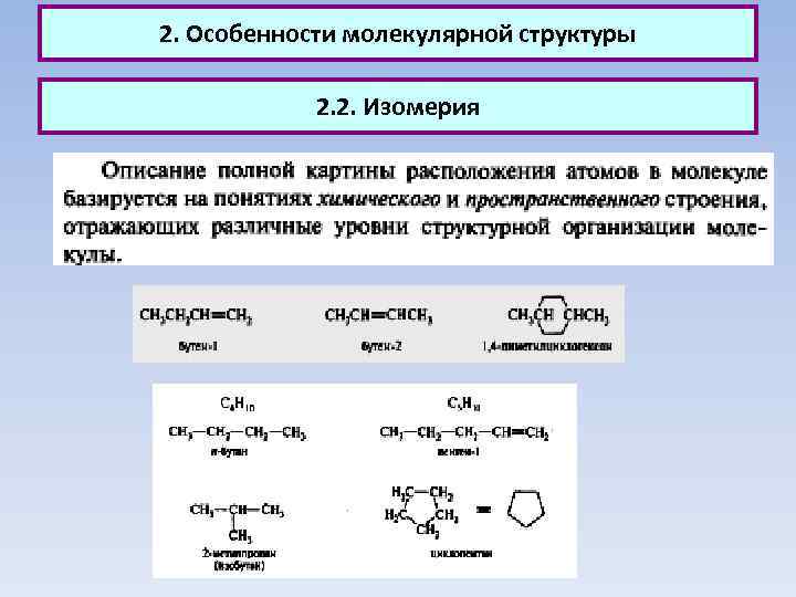 2. Особенности молекулярной структуры 2. 2. Изомерия 