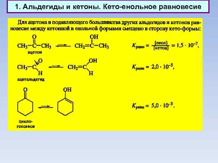 1. Альдегиды и кетоны. Кето енольное равновесие 