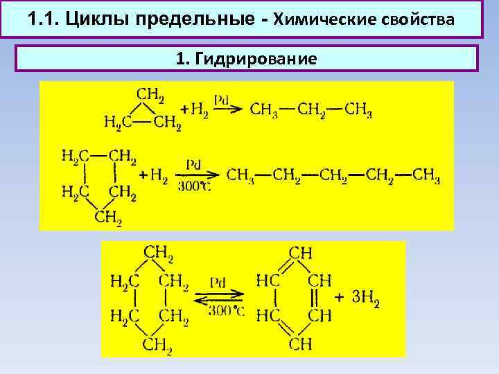 1. 1. Циклы предельные - Химические свойства 1. Гидрирование 