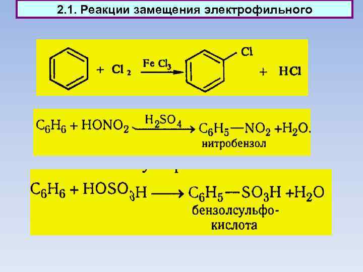 2. 1. Реакции замещения электрофильного 