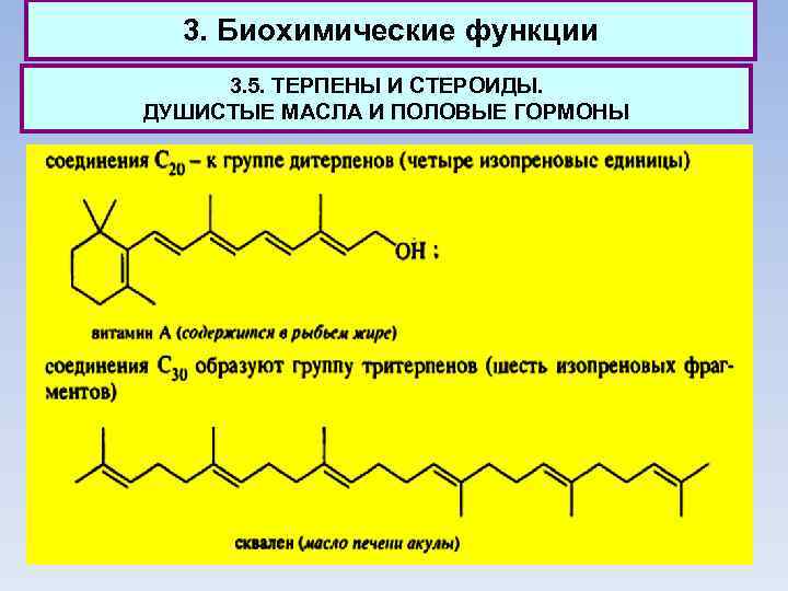 3. Биохимические функции 3. 5. ТЕРПЕНЫ И СТЕРОИДЫ. ДУШИСТЫЕ МАСЛА И ПОЛОВЫЕ ГОРМОНЫ 