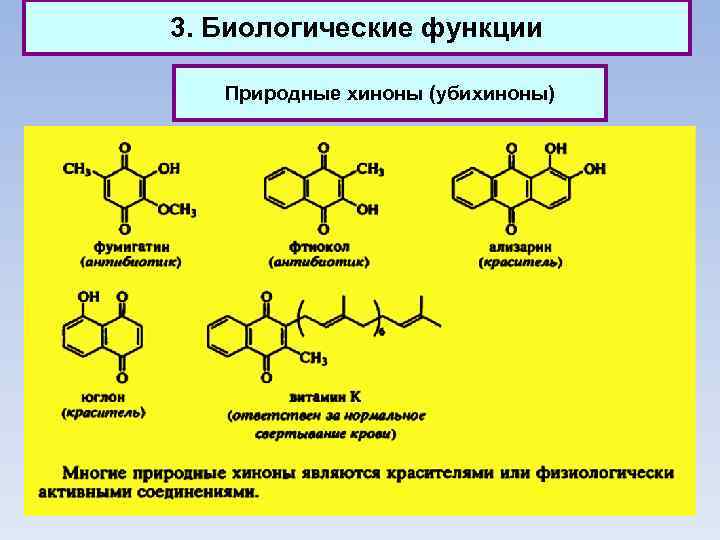 3. Биологические функции Природные хиноны (убихиноны) 