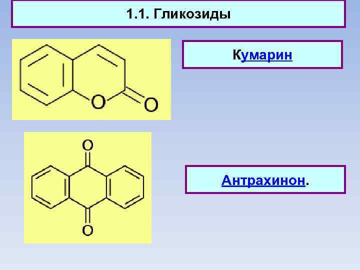 1. 1. Гликозиды Кумарин Антрахинон. 