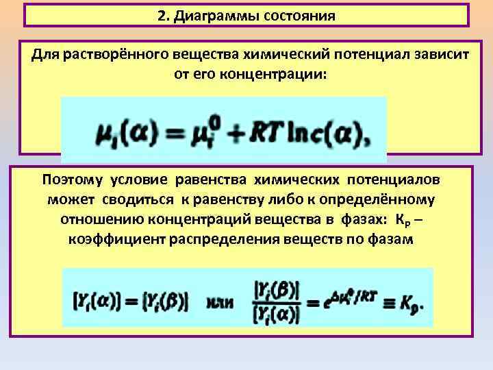 2. Диаграммы состояния Для растворённого вещества химический потенциал зависит от его концентрации: Поэтому условие