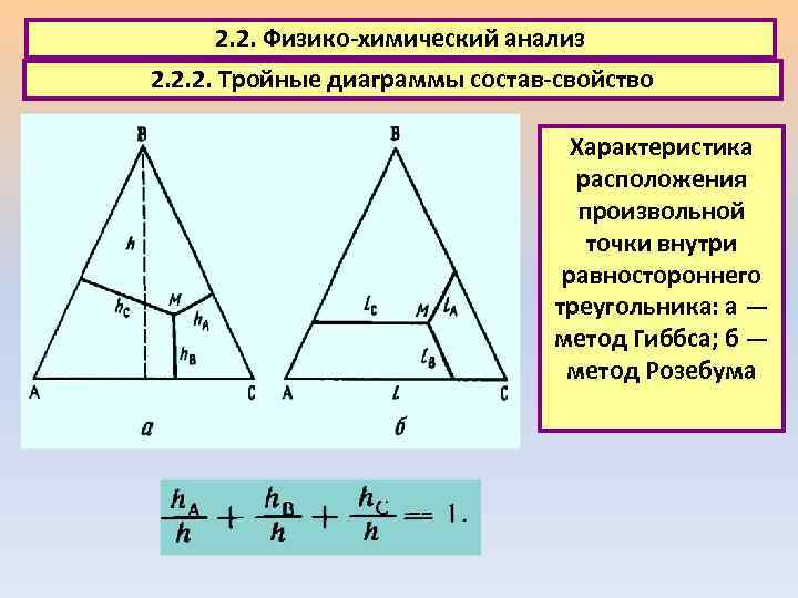2. 2. Физико-химический анализ 2. 2. 2. Тройные диаграммы состав-свойство Характеристика расположения произвольной точки