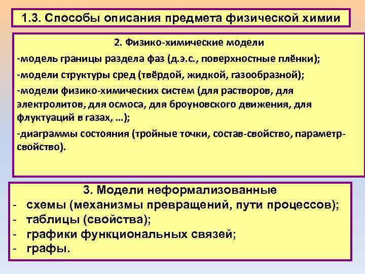 1. 3. Способы описания предмета физической химии 2. Физико-химические модели -модель границы раздела фаз