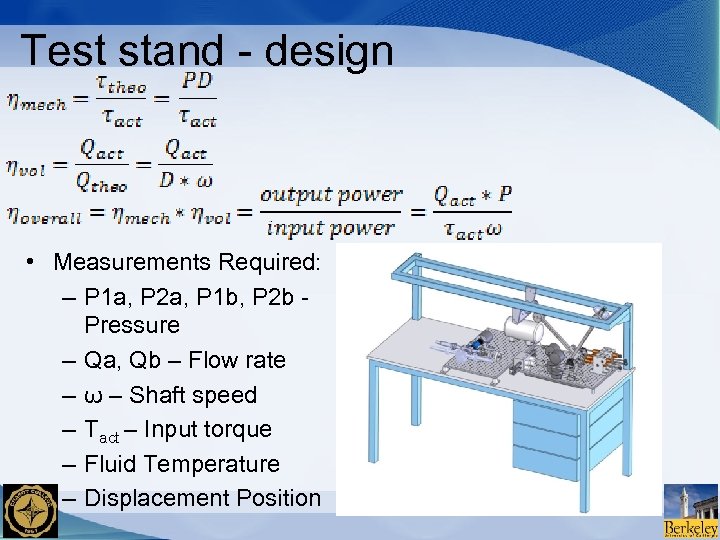 Test stand - design • Measurements Required: – P 1 a, P 2 a,