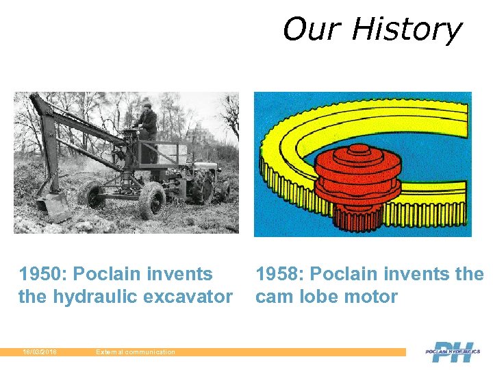 Our History 1950: Poclain invents the hydraulic excavator 18/03/2018 External communication 1958: Poclain invents