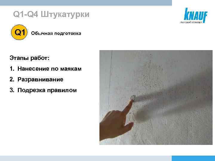 Q 1 -Q 4 Штукатурки Q 1 Обычная подготовка Этапы работ: 1. Нанесение по