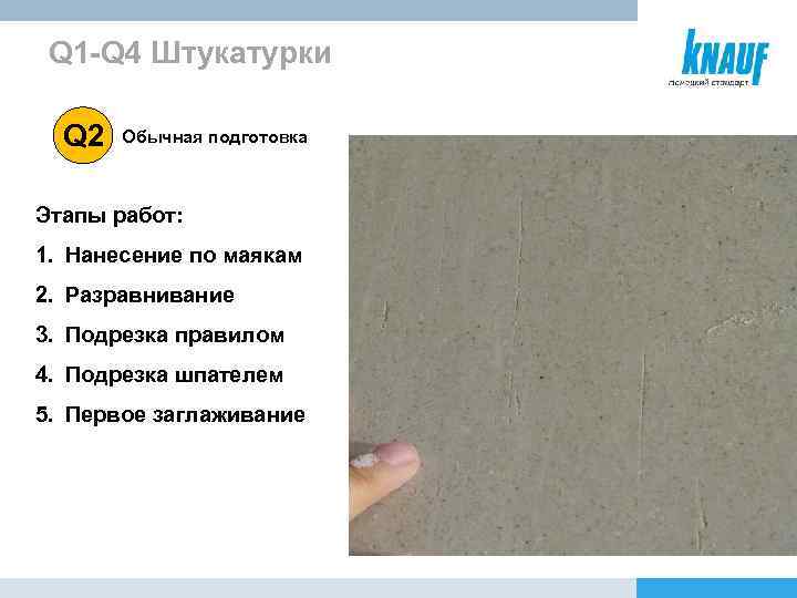 Q 1 -Q 4 Штукатурки Q 2 Обычная подготовка Этапы работ: 1. Нанесение по