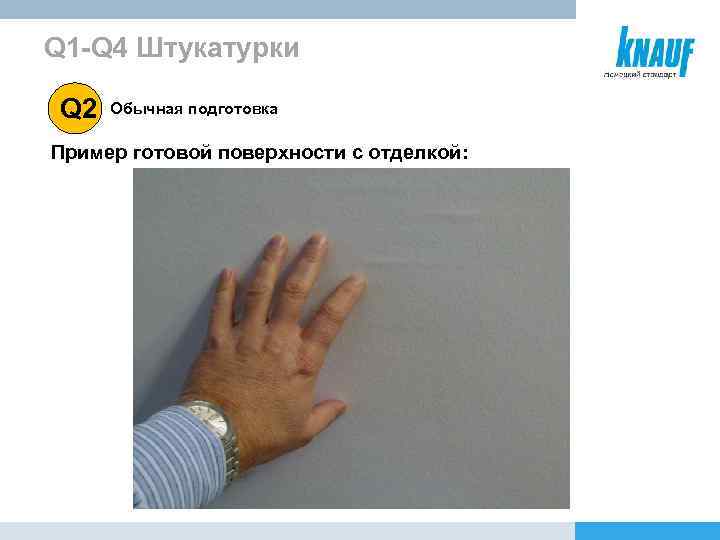 Q 1 -Q 4 Штукатурки Q 2 Обычная подготовка Пример готовой поверхности с отделкой: