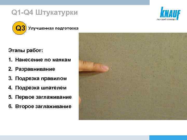 Q 1 -Q 4 Штукатурки Q 3 Улучшенная подготовка Этапы работ: 1. Нанесение по