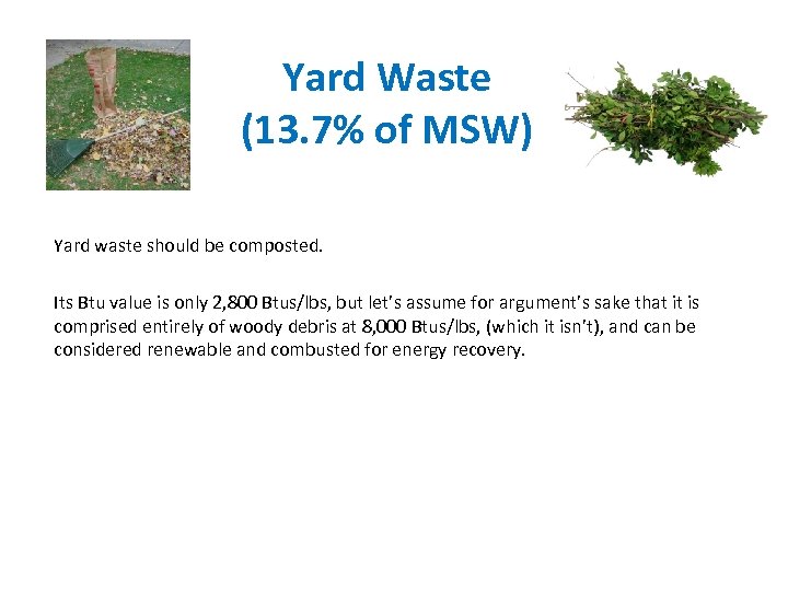 Yard Waste (13. 7% of MSW) Yard waste should be composted. Its Btu value