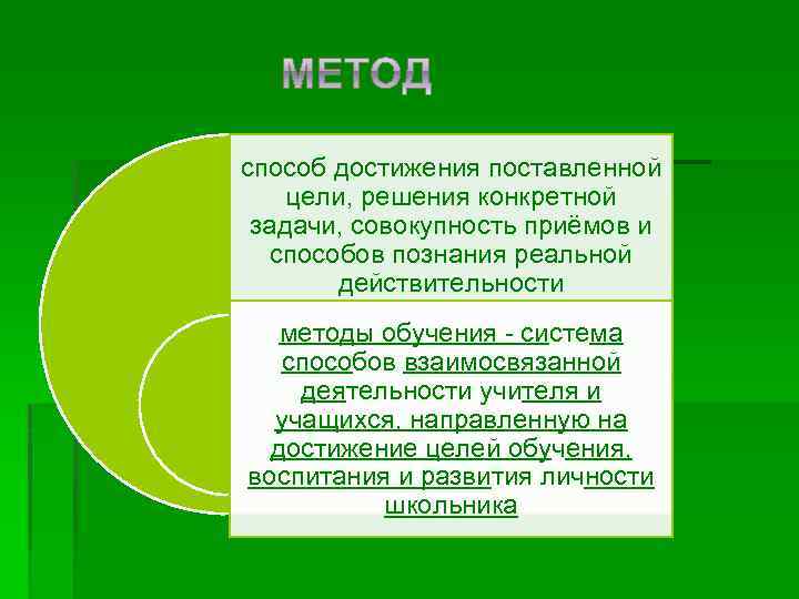 способ достижения поставленной цели, решения конкретной задачи, совокупность приёмов и способов познания реальной действительности